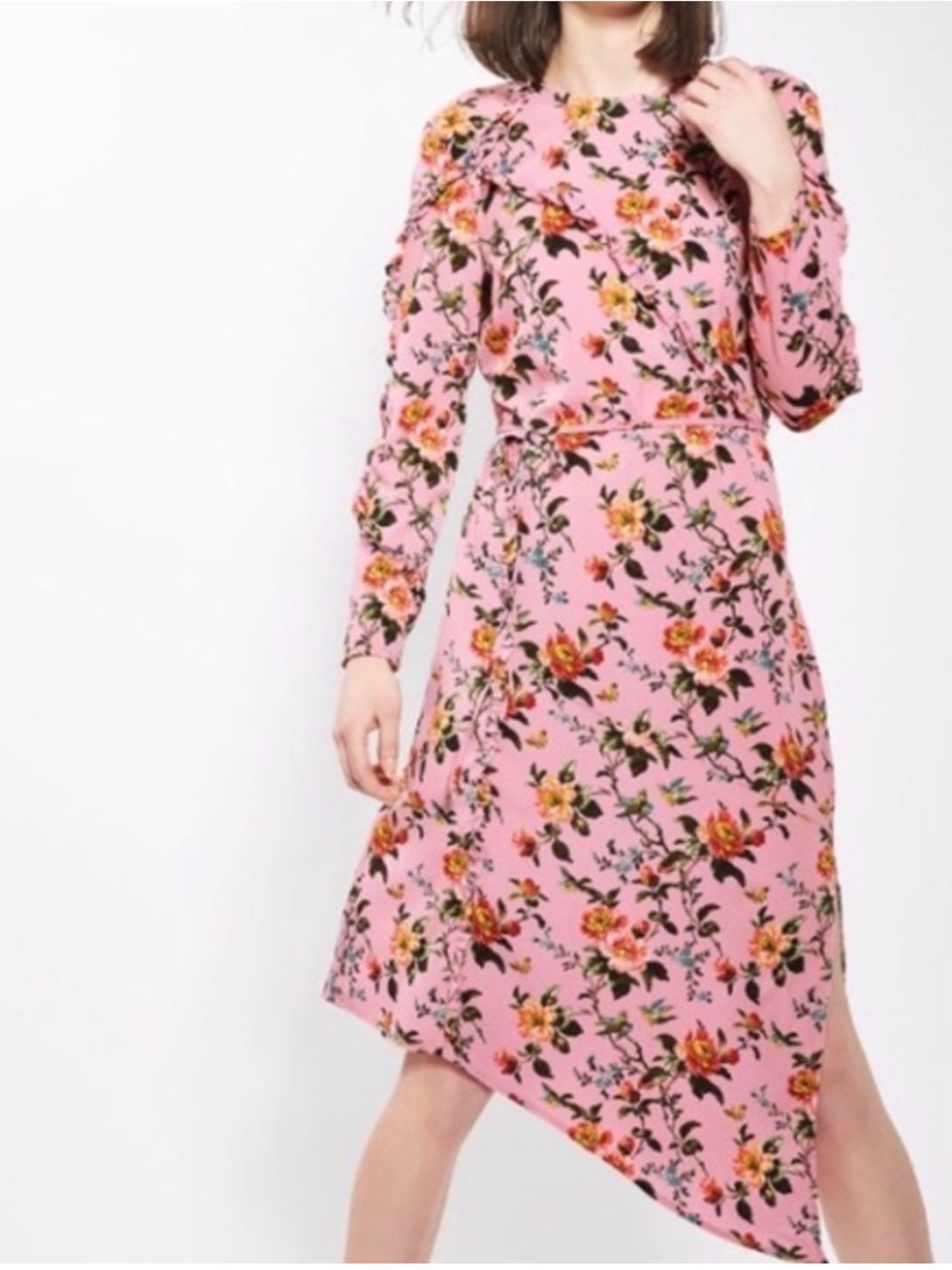 NWOT Topshop Pink Floral Asymmetrical Midi Dress s 6